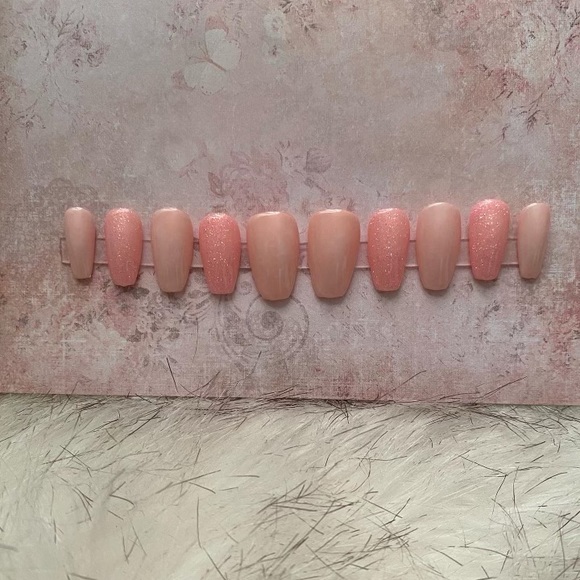 MODE CHANGE MARBLE PRESS ON NAILS PINK NUDE NEUTRAL SAKURA SHORT COFFIN SET SZ M - Picture 9 of 14